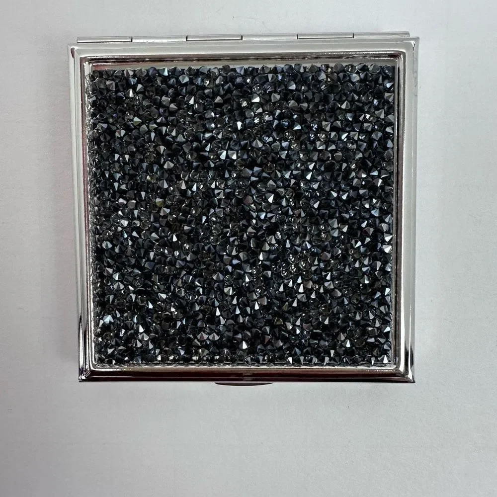 Swarovski Crystals Compact‎ Mirror Double Side Square Black Silver